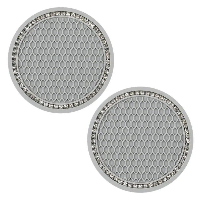 2Pcs Car Non-slip Water Cup Pad Diamond Rhinestone Decor For Car Bottle Holder Coaster Auto Interior Decoration Accessorie Tools
