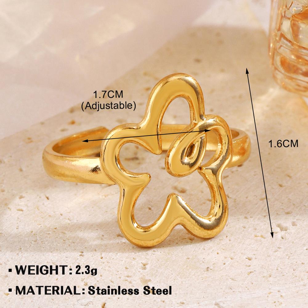 European & American Fashion Stainless Steel Heart-Shaped Geometric Ring - French Retro Style