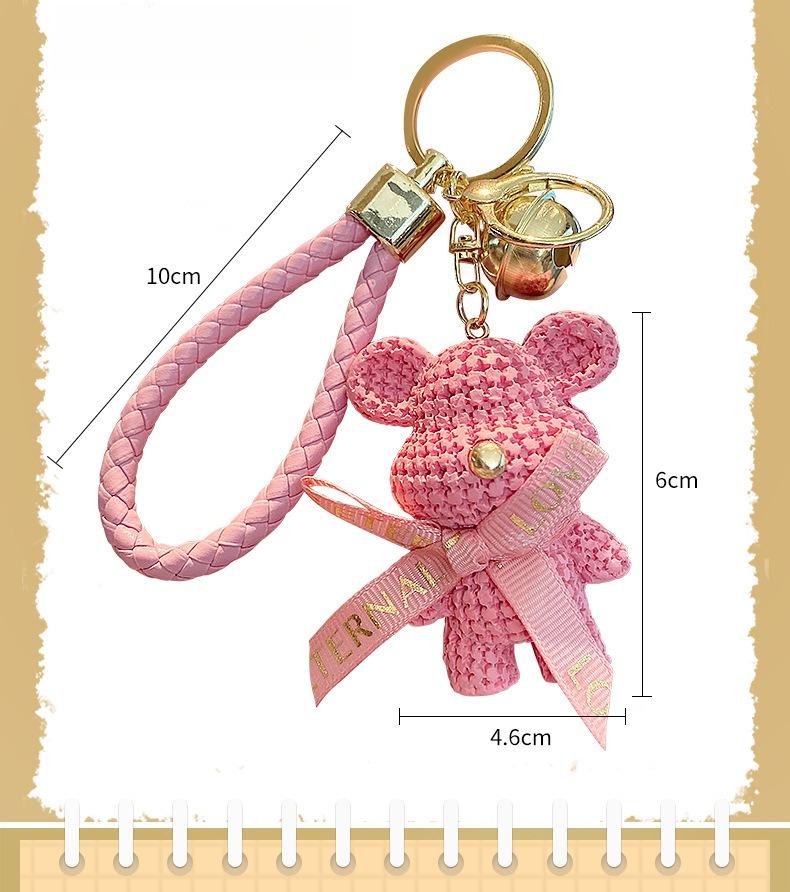 1pc Trendy Bear Resin Key Chain Fashion Pink Bow Bear Keychain for Woman Cute Charm Bear Decorative Accessory for Keys Bags