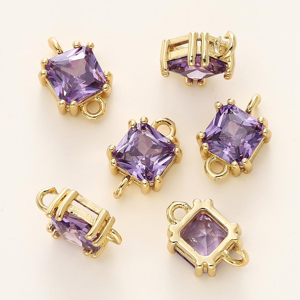 4/6Pcs 14/18K Gold Color Plated Zircon Single Hole Love Heart Double Hole Square Pendants For DIY Jewelry Making Findings