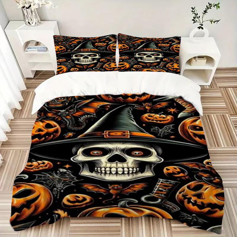 3pcs Skull Duvet Cover Set, Soft Comfortable Duvet Cover,Guest Room (1*Duvet Cover + 2*Pillowcase, Without Core) yy251104123