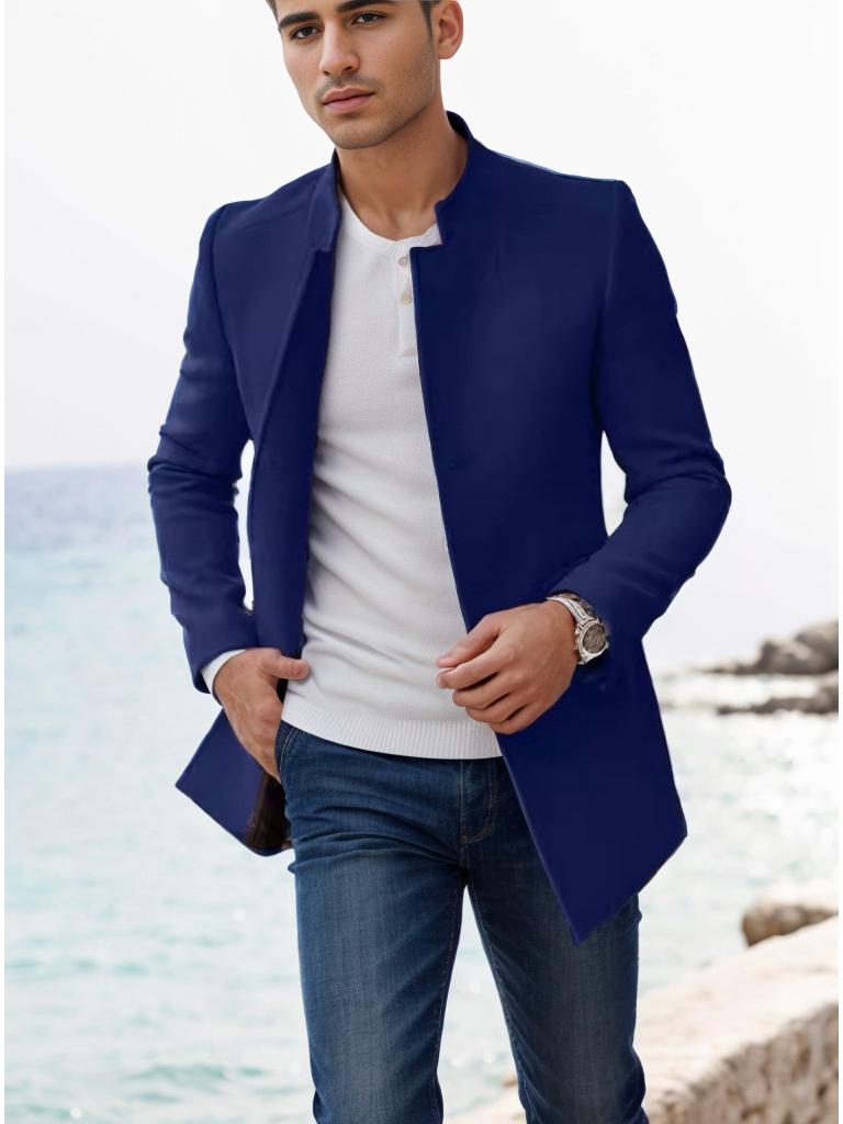 European Size Men's Spring/Fall Slim Fit Woolen Coat - Solid Color Youth Suit