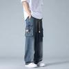 Summer Men's Straight Jeans Pockets Wide Leg Denim Cargo Pants Lightweight Baggy Jeans Trousers