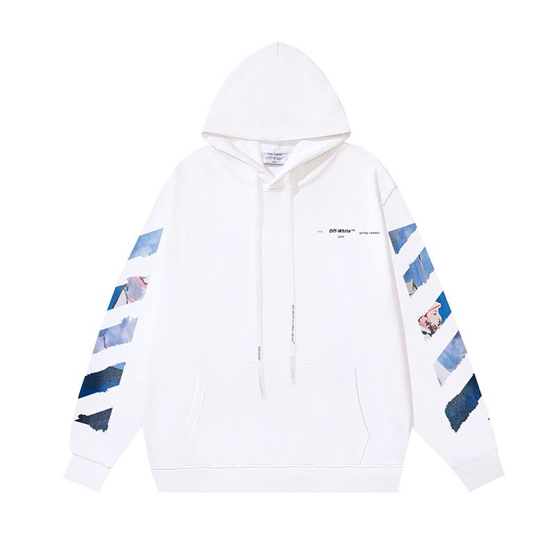 Off-White 2025 Autumn and Winter New OW Monet Oil Painting Arrow Print Men's and Women's Hooded Sweatshirt Sweatshirt