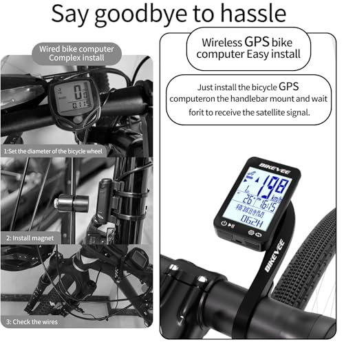 Bikevee GPS Wireless Bicycle Speedometer, Cycle Computer with Auto Start/Stop, Auto Backlight, Waterproof, Odometer, MPH/KM/H, 2.4-inch FSTN Tiered Di