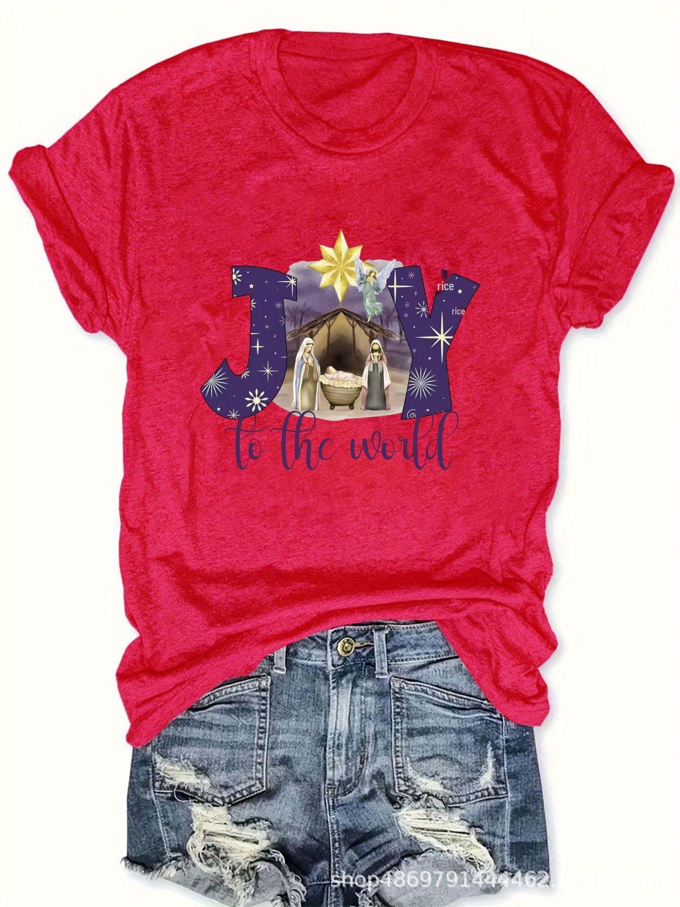 

Женская модная футболка с круглым вырезом для трансграничной торговли Large красный