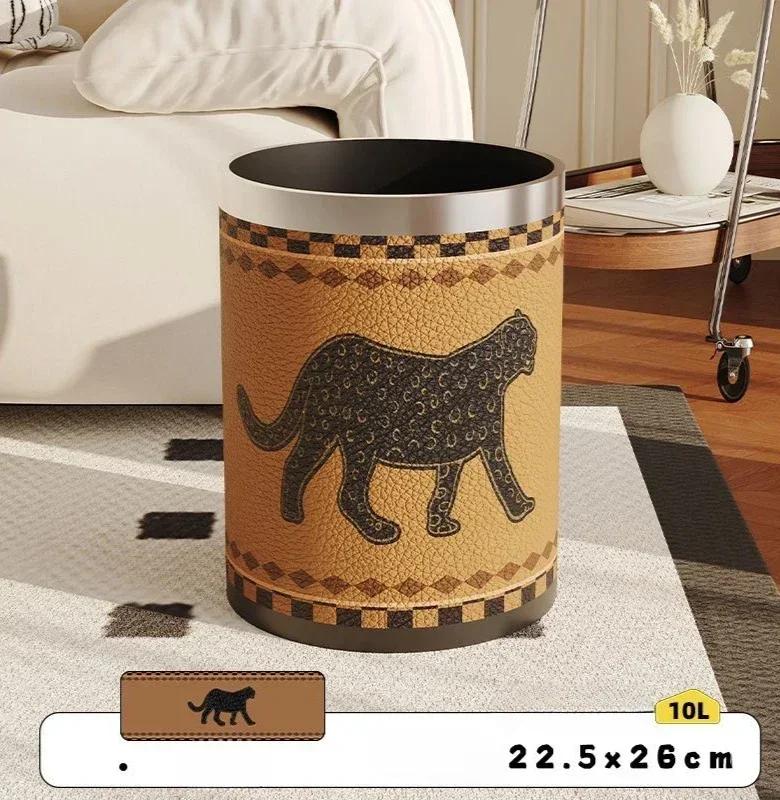 Antique Style Leather Trash Can High Quality Wastebasket Home Living Room Bedroom Trash Bin Wastebasket Home Accessories