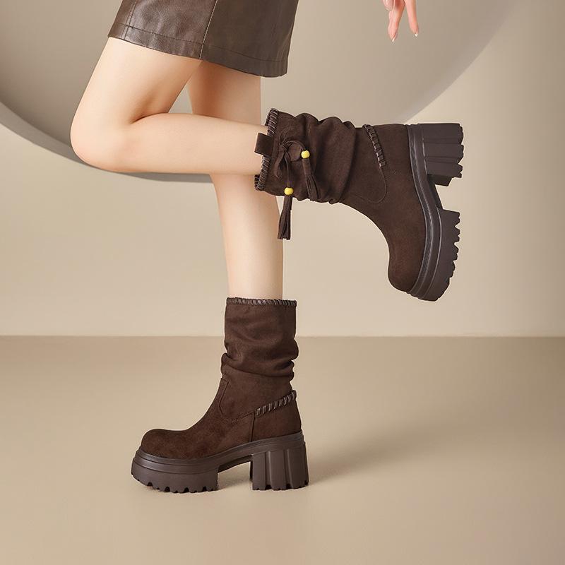 Maillard Martin boots women's autumn and winter wasteland wind heightening platform short boots velvet high heels thin boots