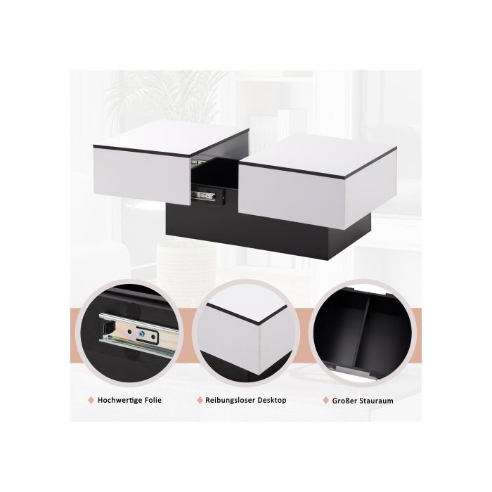 Table Basse - MUVOE - Universelle - Haute Brillance - Plateau Extensible - Espace De Rangement