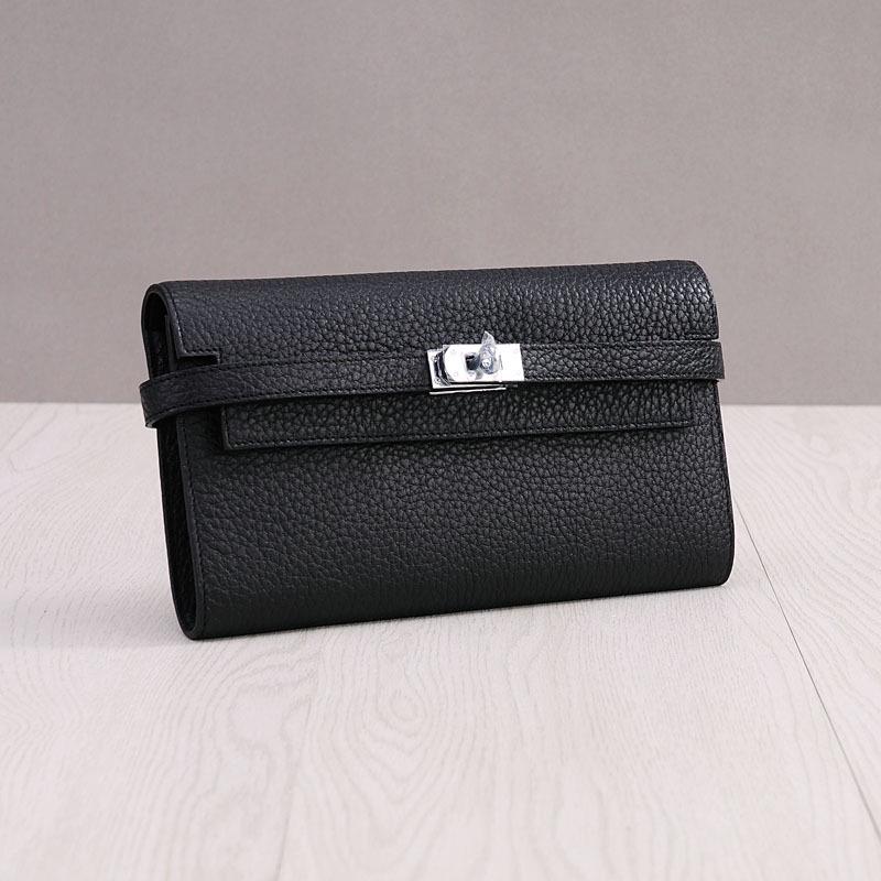 Cartera larga elegante de piel de vaca con estampado de palmeras para mujer