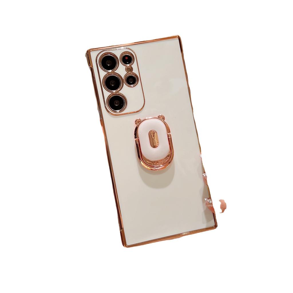 Suitable for Galaxy S23U mobile phone case electroplated bear Samsung S20FE Apple 17 bracket ring protective case