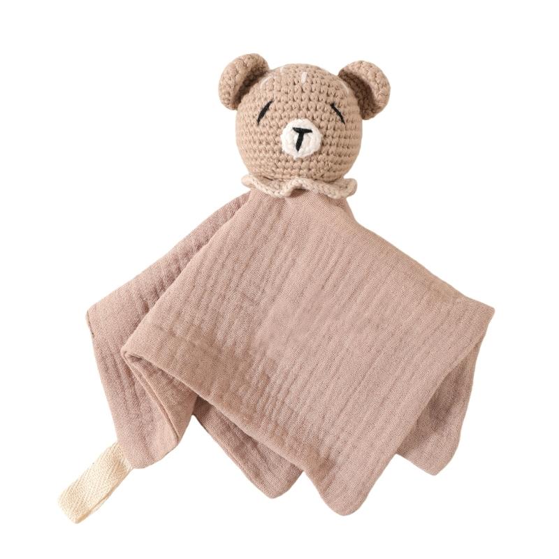 Мягкое хлопковое успокаивающее одеяло для младенцев с очаровательным вязаным крючком дизайном животных, игрушка для успокоения младенцев, создающая нежное настроение