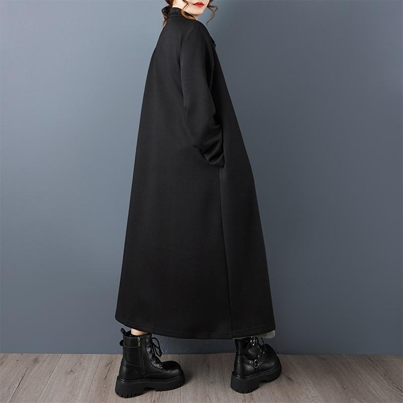 Long Sleeve Oversized Cotton Vintage Black Patchwork Casual Loose Autumn Spring Winter Trench Coat for Women Outerwear