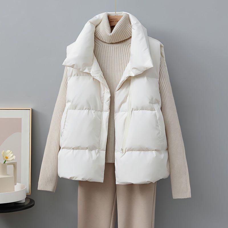 

Осенне-зимние теплые укороченные жилеты-куртки для женщин, модные безрукавные с воротником-стойкой на молнии, дутые жилеты, верхняя одежда в уличном стиле XS бежевый