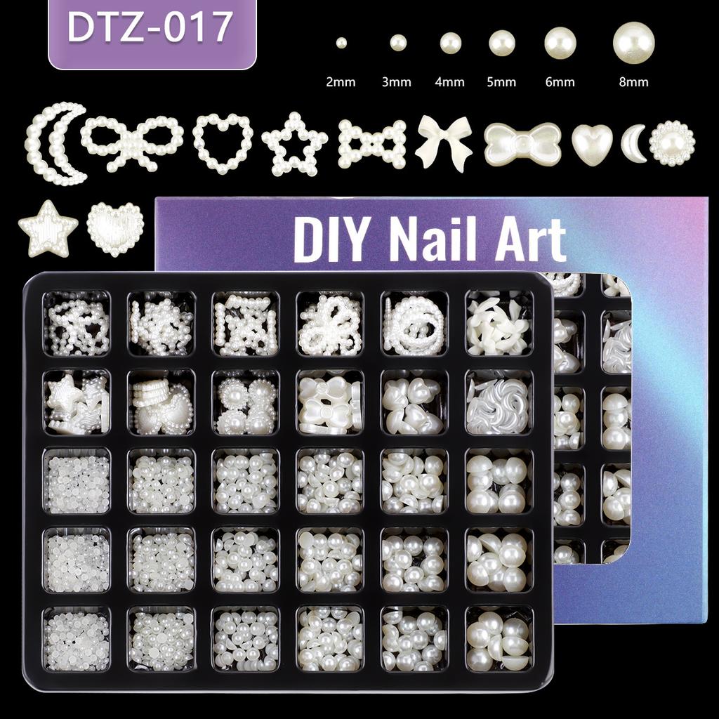 30 Grid Abs Semi-Round Pearl Nail Art Jewelry Special-Shaped Pearl Diy Decorative Accessories Mixed Size Jewelry