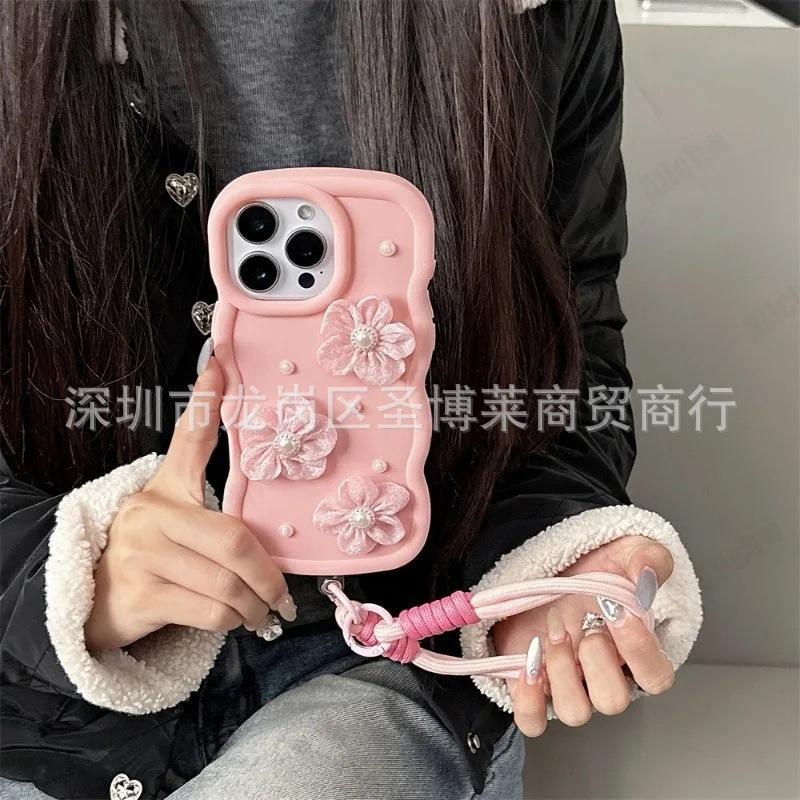 Pearl lace flower iPhone17 for 15promax iPhone case 13 temperament 11 anti-drop bracelet