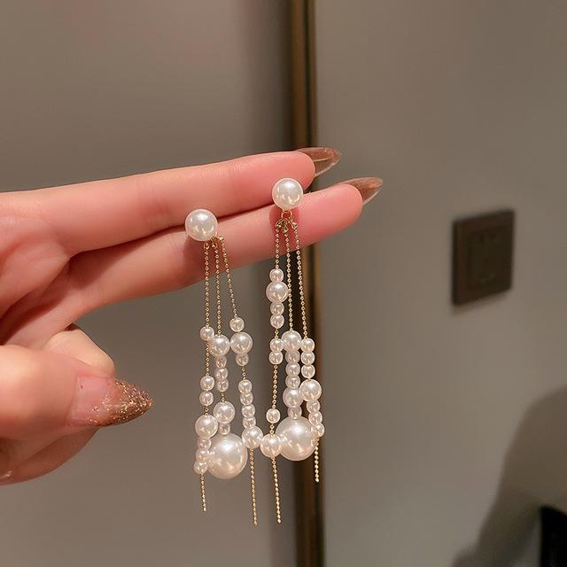

Корейские ручные бусины большие маленькие искусственные жемчужины в форме винограда длинные висячие серьги для женщин модные аксессуары для ушей