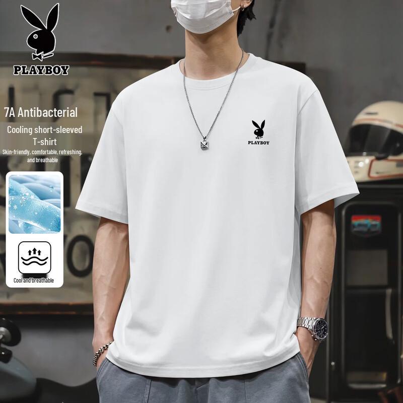 PLAYBOY Men s Anti-Bacterial Cooling Cotton Short Sleeve T-Shirt L