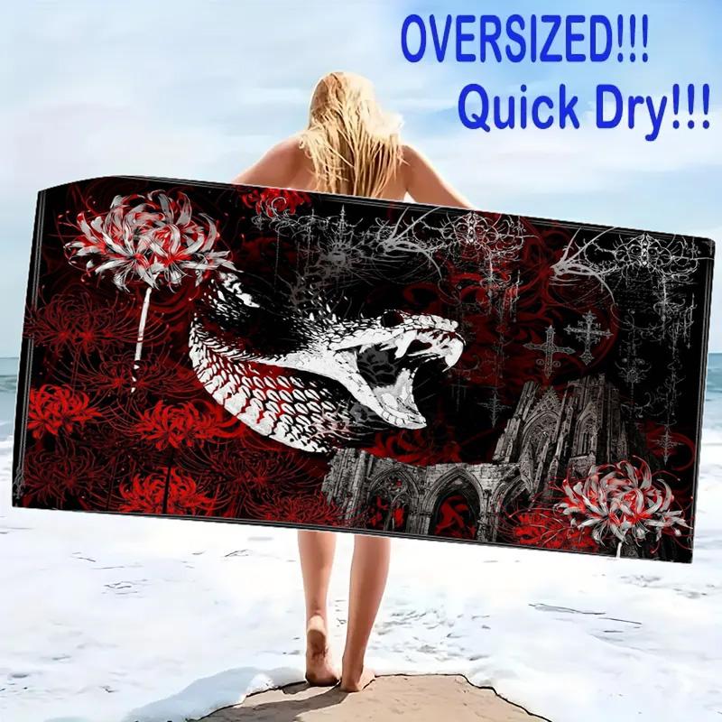 Gotischer Totenkopf Aufdruck Strandtuch, Großes Weiches Schnelltrocknendes Handtuch für Strand Camping Schwimmen
