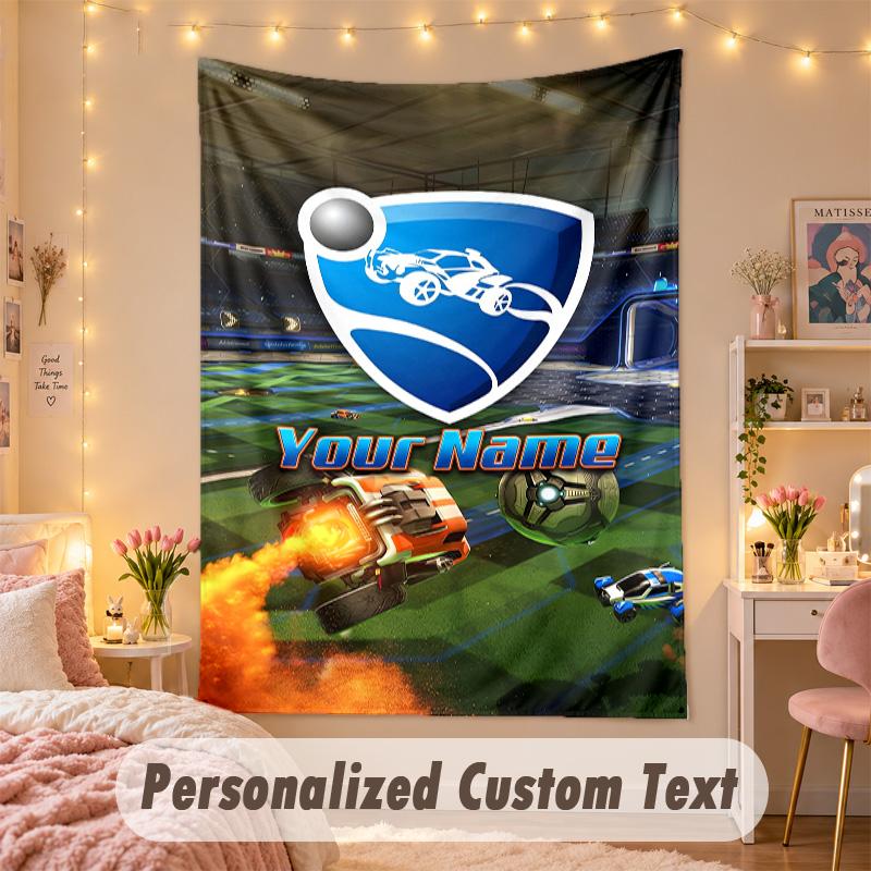 Arazzo Personalizzato su Misura, Stampa Rocket League Testo con Nome Personalizzato Arte da Parete da Appendere per Camera da Letto
