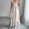 Floral & Polka Dot Spaghetti Strap Maxi Dress with Ruffle Hem