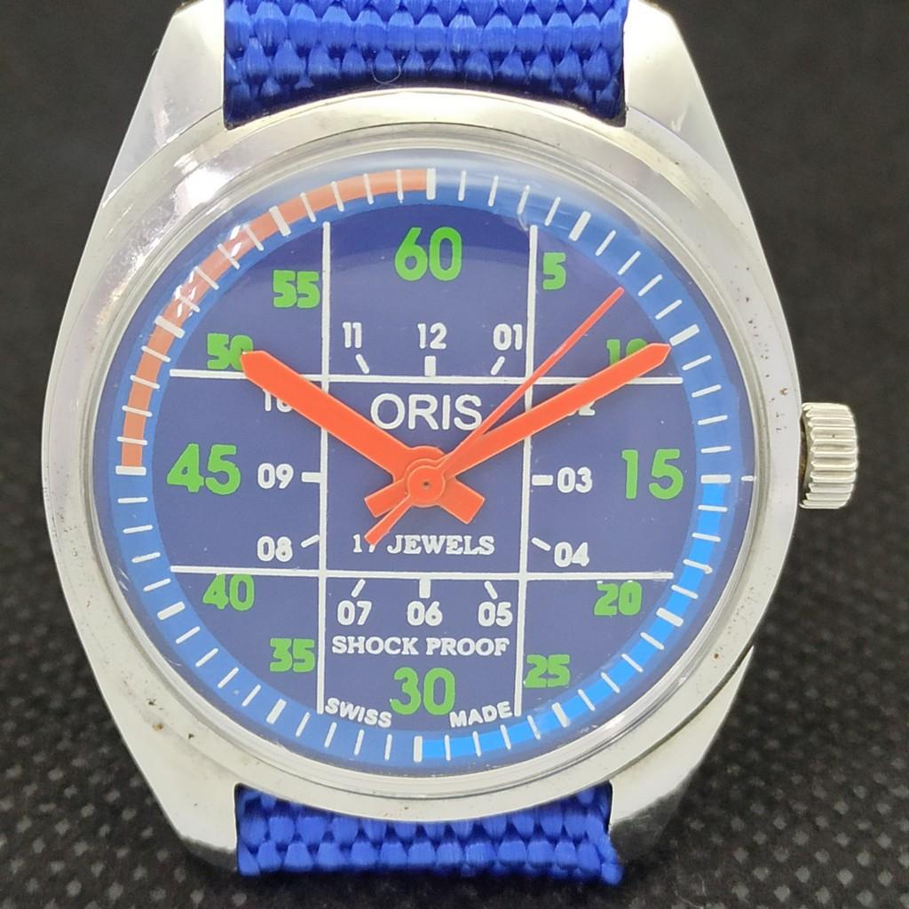 GEBRAUCHTE ORIS AUFZUG SCHWEIZER HERREN VINTAGE ARMBANDBLAU UHR 558b-a296837-1