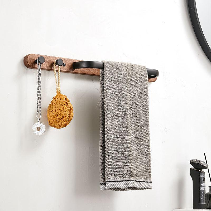 Wooden Towel Rack Bathroom Towel Hanging Bar Wall Mounted Single Pole Towel Rod Bathroom Shelving Towel Hook Bathroom Pendant
