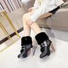 Winter Shoes Women High Heels Boots Fashion Ladies Party Shoes Warm Fur Shoes Woman Super High Heel 10cm Black White
