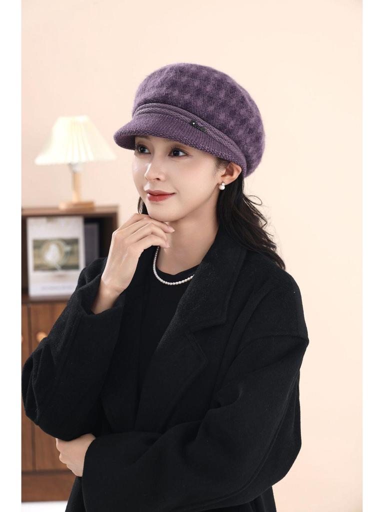 Șapcă elegantă caldă de lână tip șapcă de băiat de ziar: Căciulă tricotată retro, confortabilă și versatilă pentru bărbați și femei vârstnici