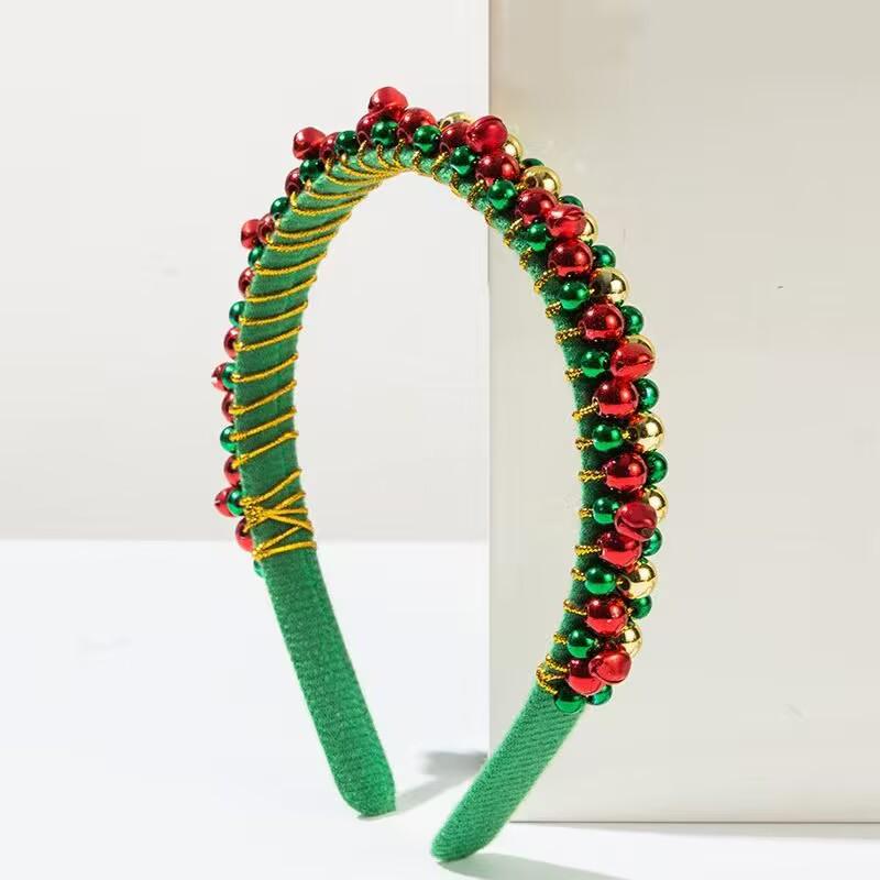 2025 Red & Green Christmas Bell Beaded Headband for Women - Festive Holiday Hair Accessory & Party Prop