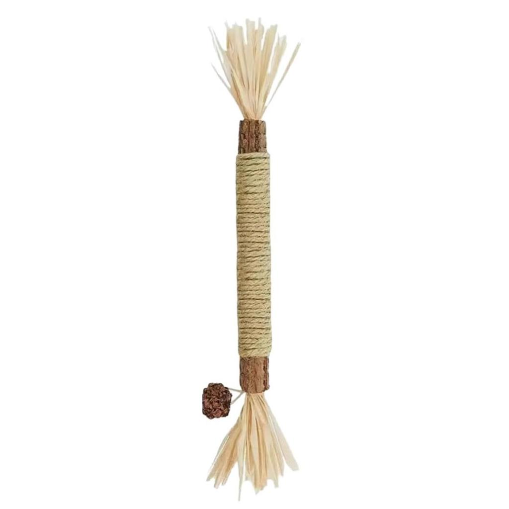Raffia Catnip Teaser Stick: Wear-Resistant Kitten Toy for Self-Entertainment & Teeth Cleaning.