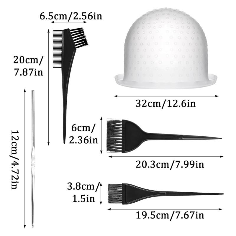 BEPAN 5pcs Salon Silicone Hair Coloring Cap Set Reusable Hair Coloring Highlighting Cap with 3 Brushes and 1 Needle Hairdressing Tools