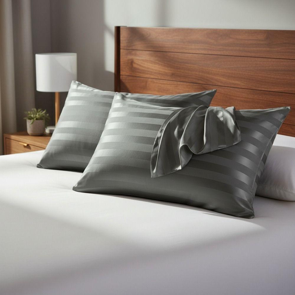 Glossy Imitation Silk Satin Stripes Pillowcase Envelope Closure Hotel Pillowcase Home