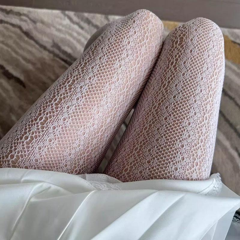 Japanische Süße Spitze Streifen Floral Fischernetz Strümpfe Vintage Damen Sexy Netz Blume Weiße Strumpfhosen Y2K Lolita Unterwäsche Strumpfhosen
