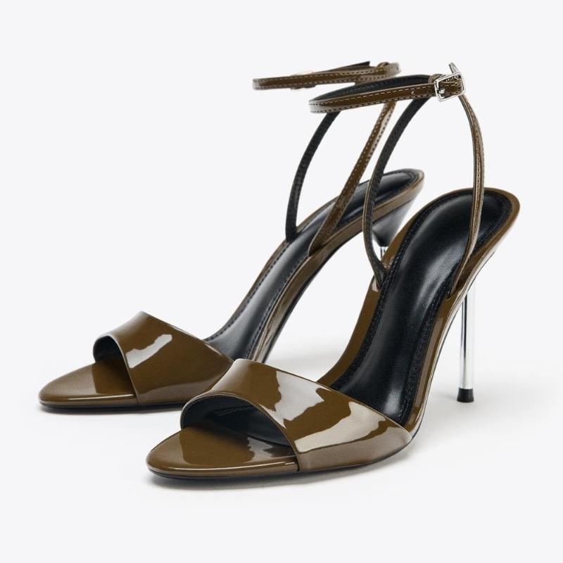 Fashion Fashion Patent Leather High-Heel Sandals Women Sexy Open-Toe Ankle Strap Buckle Brand Designer Shoes Elegant Evening Dress Shoes