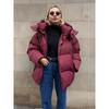 Womens Warm Puffer Jacket Winter Thick Cotton-Polyester Filled Hooded Loose Fit Mid-Length Coat Daily Commute