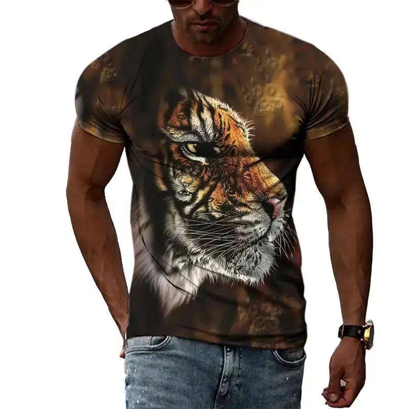 

Men s Summer Fashion Casual 3d Printed O-Collar Short Sleeve Animal Tiger Print T-Shirt Loose Street Personality Plus Size Top 6XL