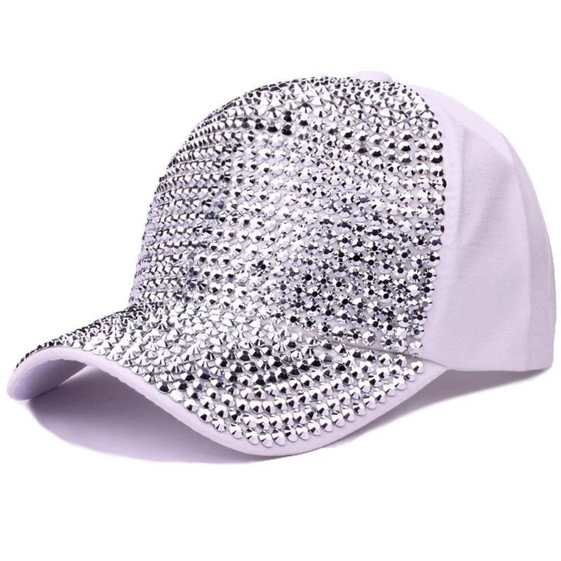 New Colorful Rhinestone Women Baseball Cap Unisex Fashion Personality Hip-hop Sun Hat All-match Pearl Sequins Snapback Mesh Caps