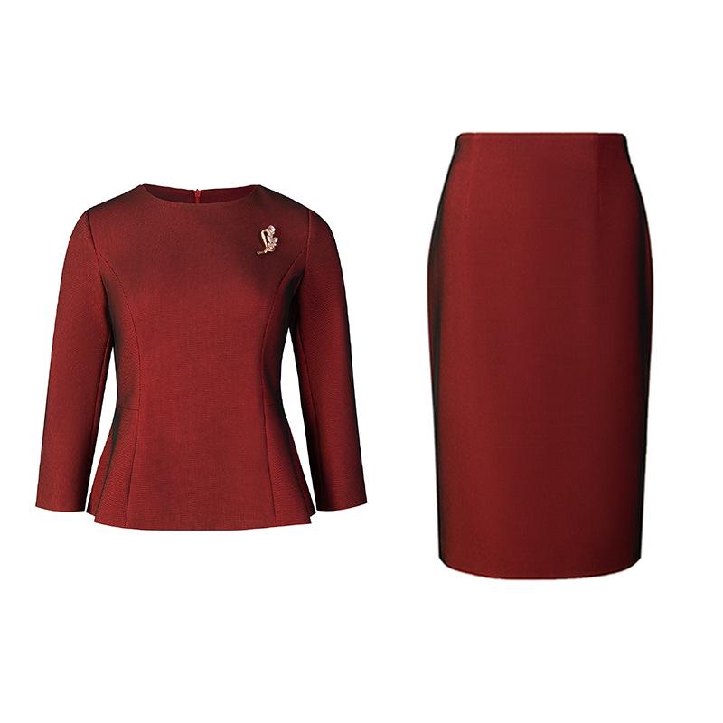 Elegant Wine Red Top & Skirt Set - Autumn 2023 Collection for Mother-in-law