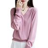 Early Autumn New V-neck Women's Knitted Sweater, Long-sleeved Lace with Black Ear Trim, Solid Color Loose Base Layer