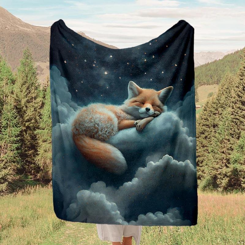 1pc Fox Printing Lightweight Flannel Blanket, Comfortable and Warm Blanket, for Camping Sofa Bed and Couch Office, in All Seasons, outdoor Blanket