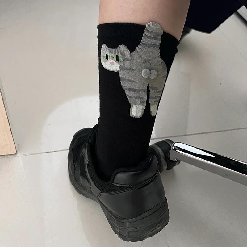 Cute Cat Socks With Balls, Cute Cotton Novelty Funny Animal Fun Crew Socks For Women Cat Lovers Gifts