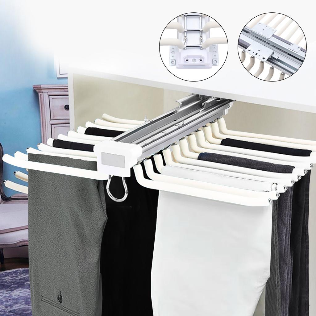 22 Arm Sliding Pull Out Pants Hanger Trouser Rack Holder Closet Organizer Stainless Steel Hanging Rail Home