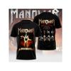 Camiseta negra de manga corta con cuello redondo para hombre con estampado gráfico de banda de heavy metal, tacto suave de algodón, diseño audaz de calavera y martillo para concierto o casual