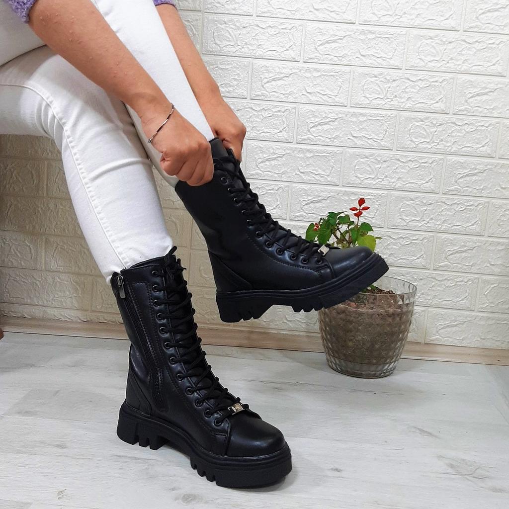 Grijak Black Leather Zippered Lace Up Women's Boots