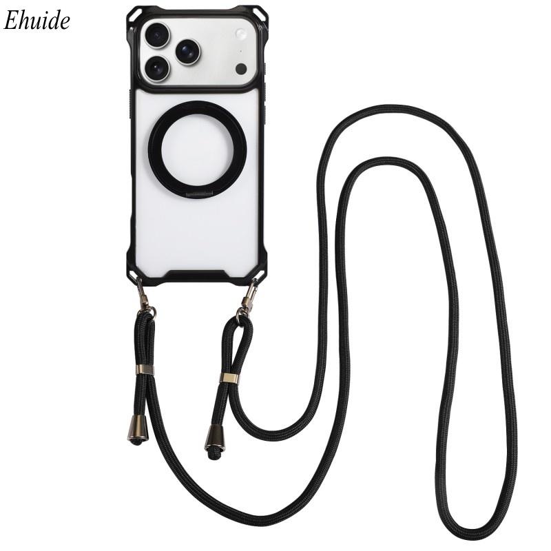 

Magnetic Case For iPhone 17 Pro Max 16 14 13 11 12 15 Plus Air Magsafe Rotation Shockproof Stand Crossbody Lanyard Strap Cover for iPhone 11Pro Max