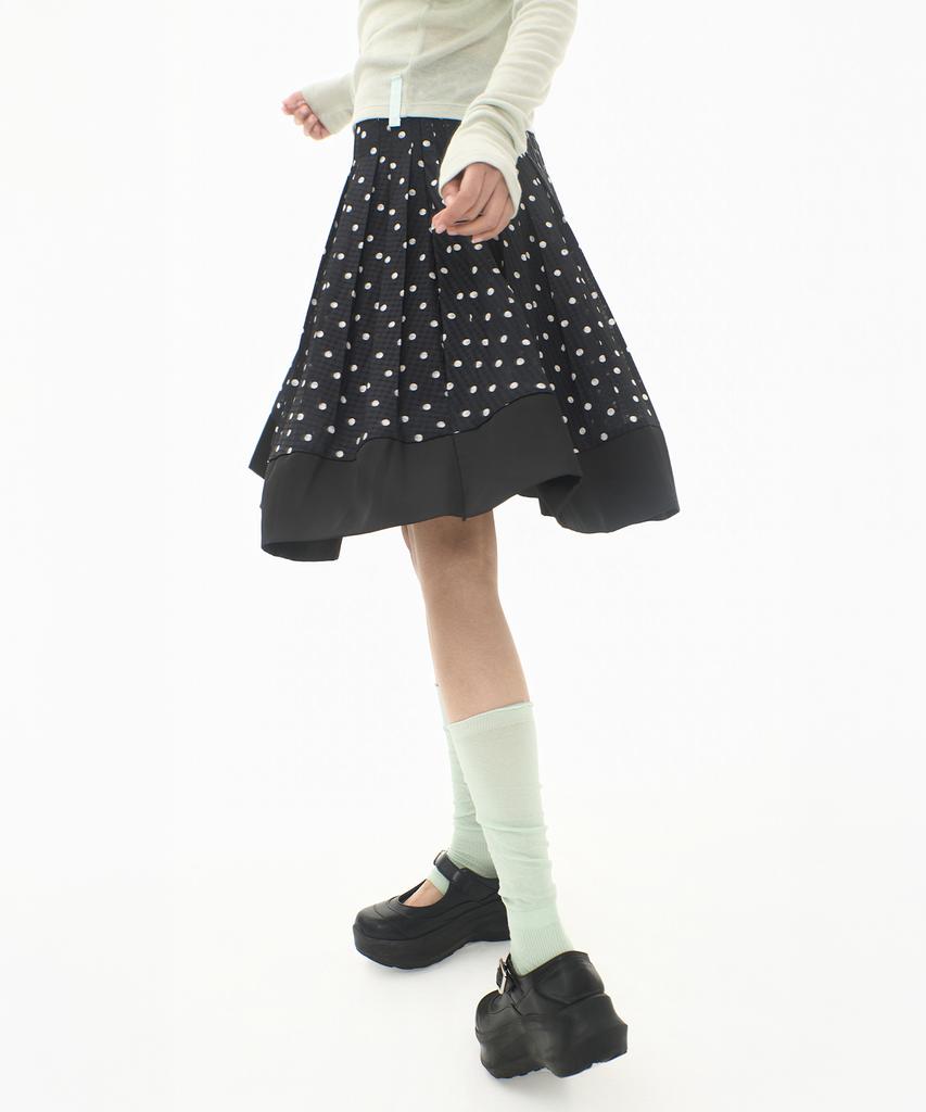 Mileko Dot Pleated Satin Skirt Black