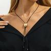 Salircon Creative Black Leather Rope Chain Necklace for Women Simple Geometric Oval Adjustable Choker Necklace Party Jewelry