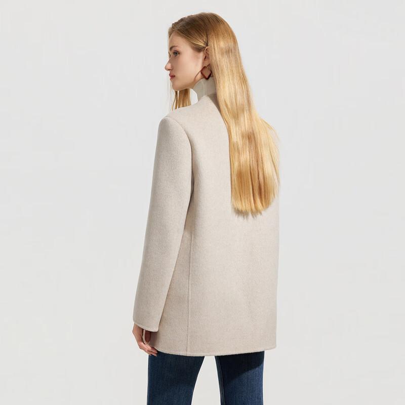 Her Figure Damski Mały Dwustronny Płaszcz Krótki z Mieszanki Wełny z Dekoltem V