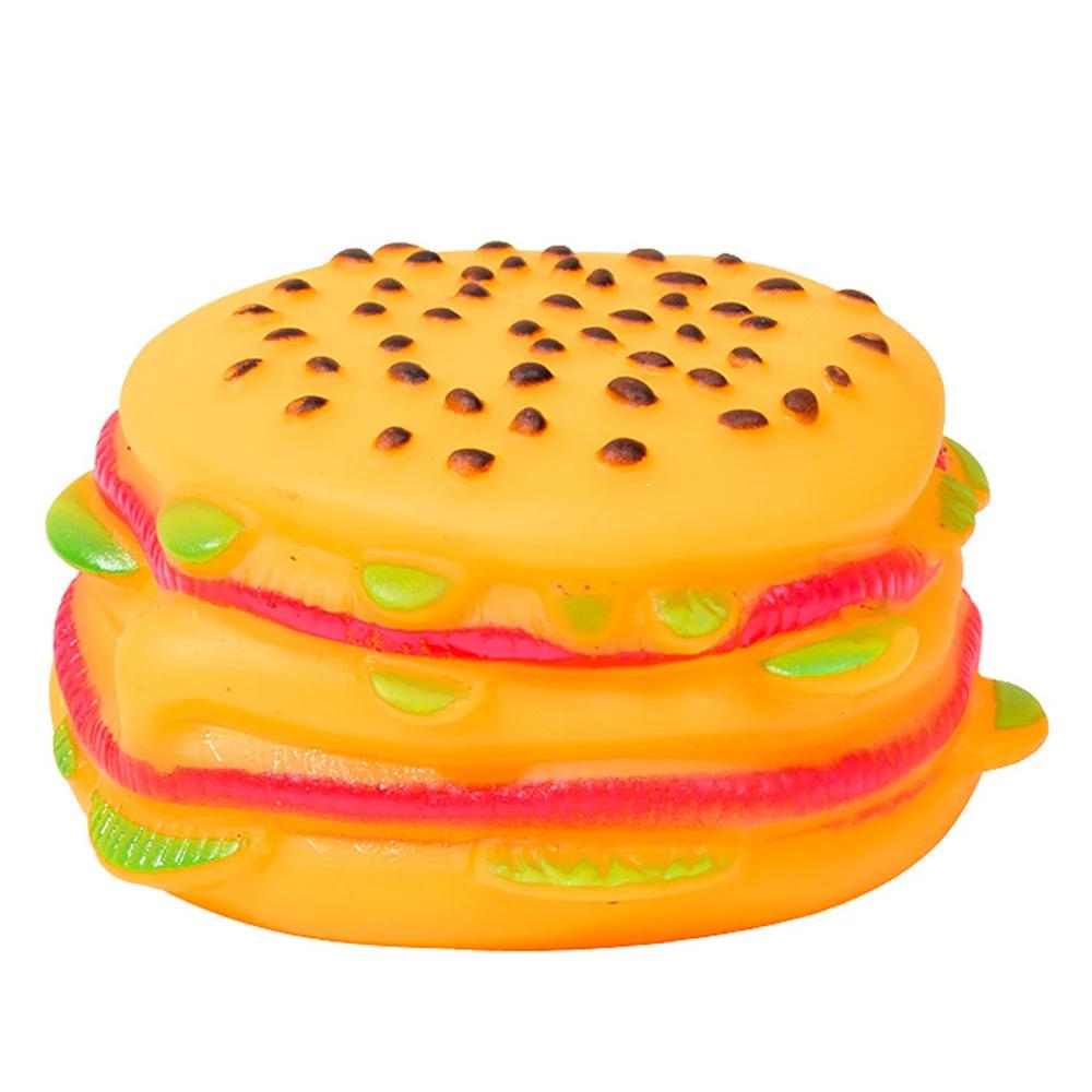 Squeaky Hamburger Dog Toy Vinyl Chew Toy for Teeth Cleaning Molar Care Interactive Pet Squeaker Toy